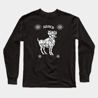 Aries Astrology Zodiac Sign - Aries  Ram Astrology Birthday Gifts Ideas - White Marble With Stars Long Sleeve T-Shirt